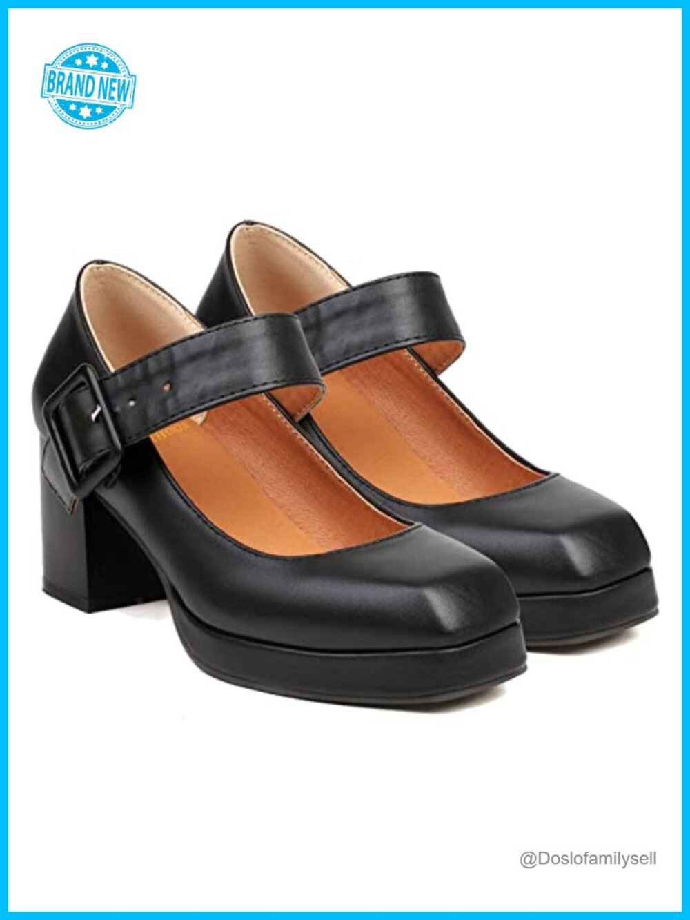 Women's Chunky Platform Mary Jane Pumps Square Toe Ankle Strap Block High Heels